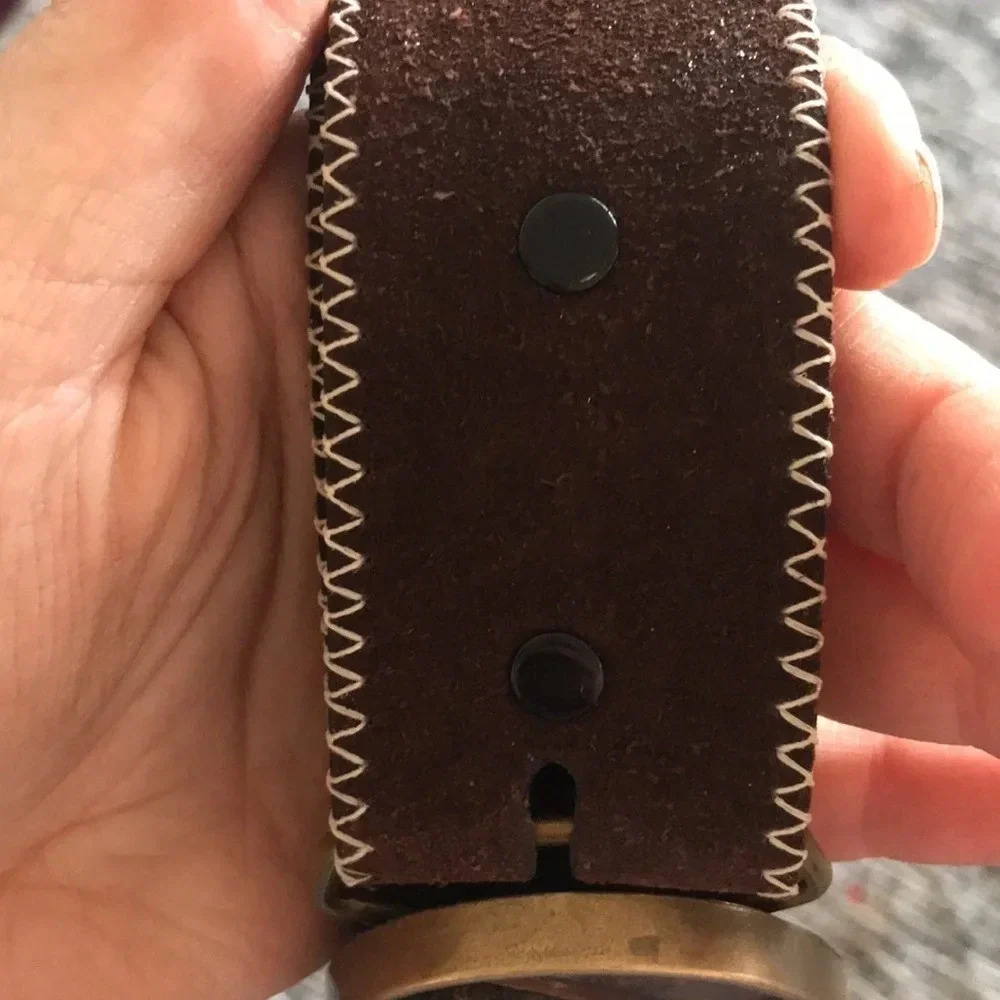 BTS vintage solid brass belt buckle with brushed suede split cowhide belt 38 - Picture 6 of 6